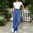 thumbnail image 2 of Womens Wide Leg Pants BWASD Casual Adjustable Tie Knot High WaistPalazzo with Pockets Loose Linen Pants Women Elegant Business Work Dress Trousers (Navy L), 2 of 9