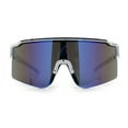 thumbnail image 4 of Color Mirror Lens Oversized Half Rim Sport Rectangle Monoblock Shield Plastic Sunglasses White - Blue Mirror, 4 of 8