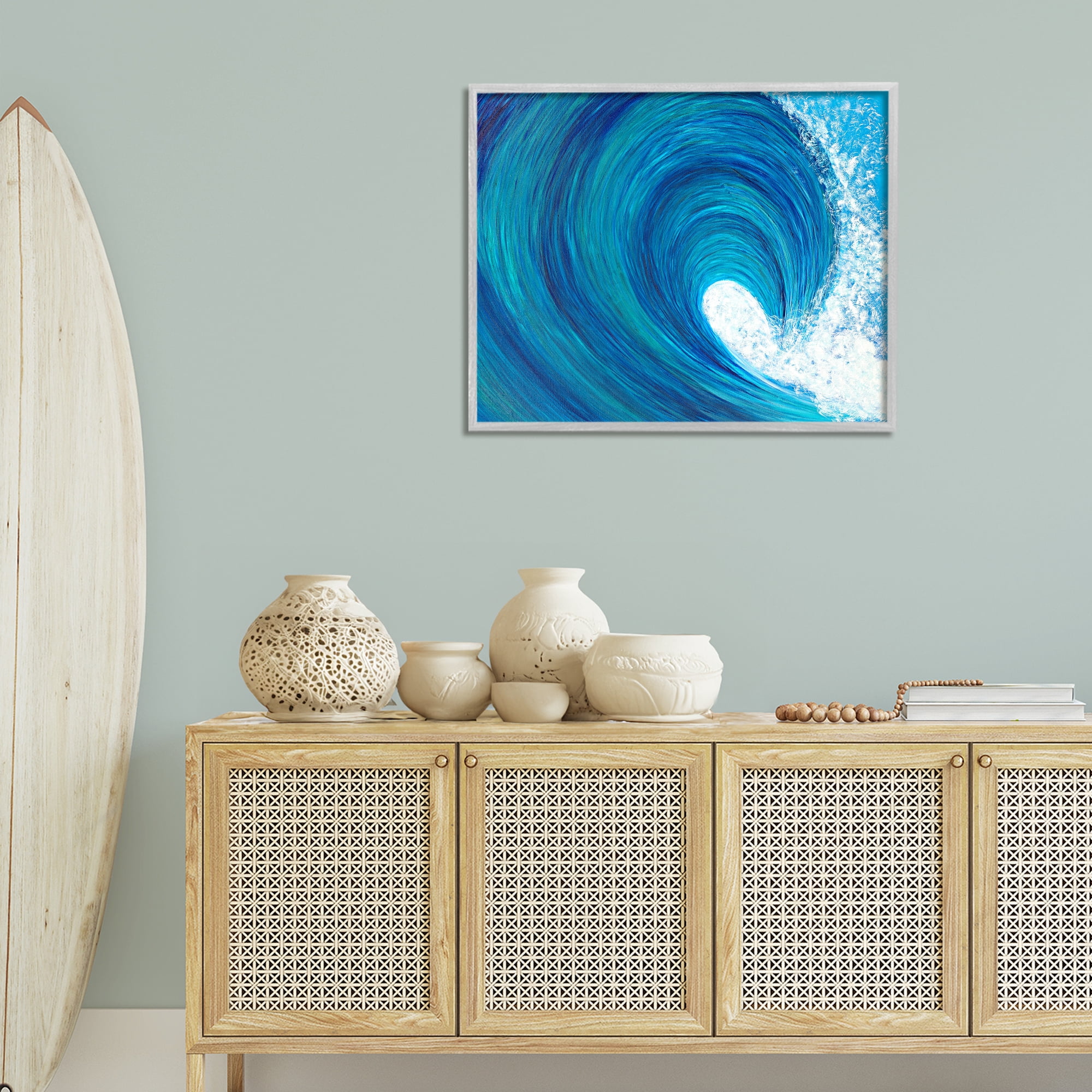 Stupell Industries Swirling Ocean Wave Coastal Painting Gray Framed Art Print Wall Art, 30 x 24