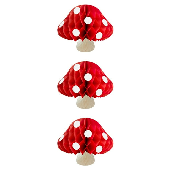 GOOHOCHY Red Paper Mushroom 3D Ornament 3Pcs 11.8X11.8In Birthday Party Decoration