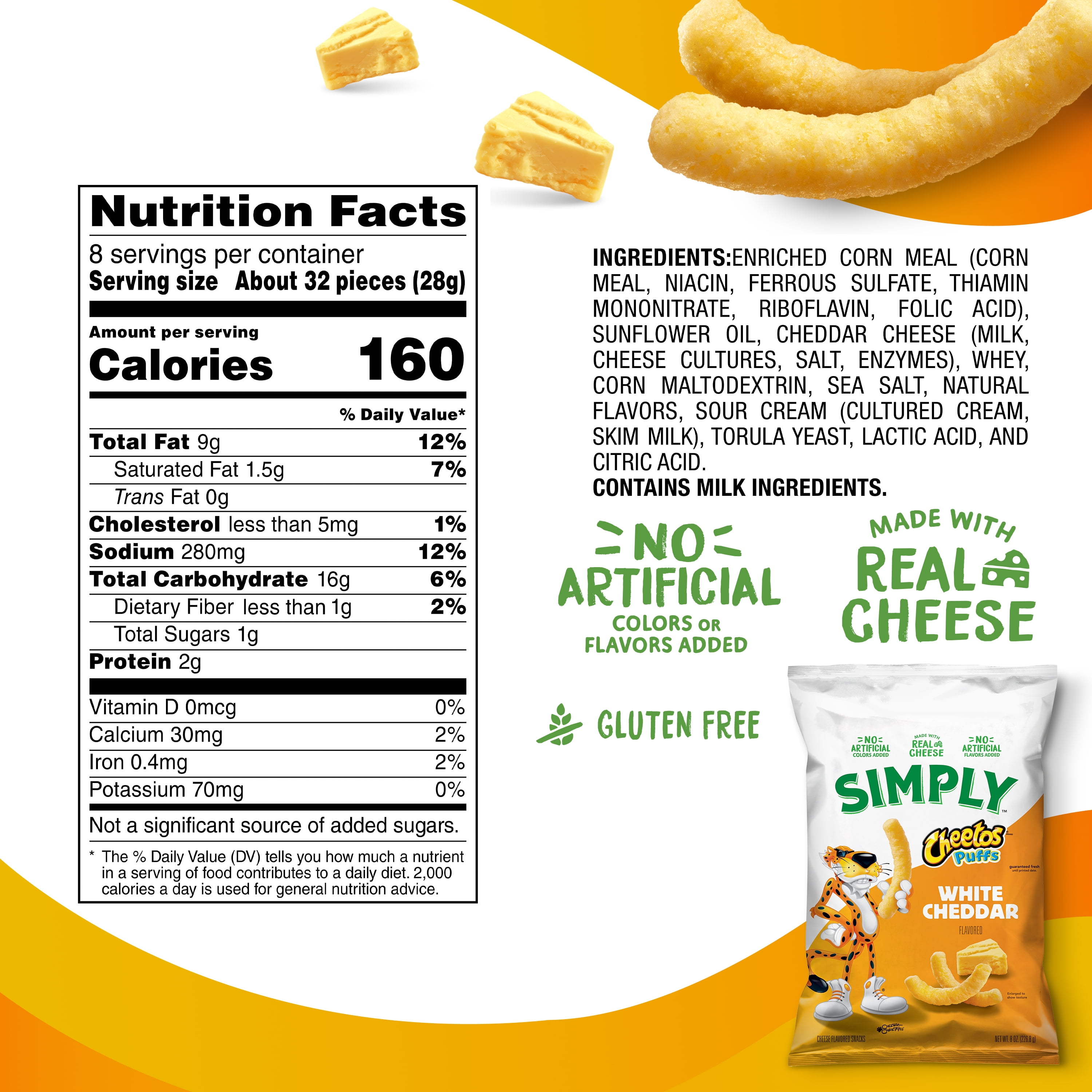 (4 pack) Simply Cheetos Puffs Cheese Flavored Snacks, White Cheddar, 8 ounce Bag