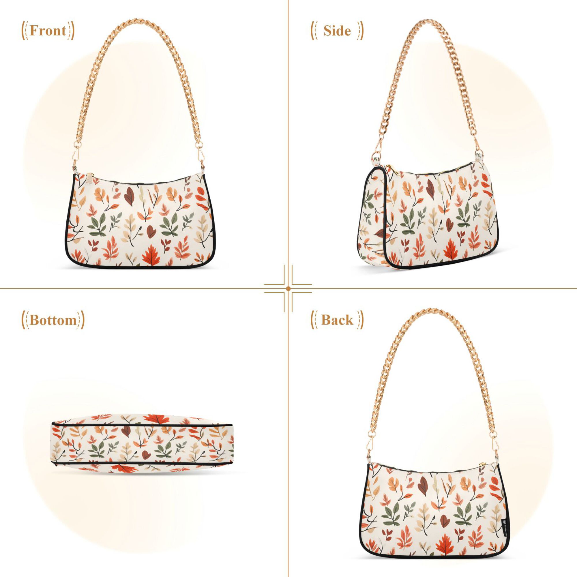 FORMRS Womens Shoulder Bag with Chain Strap Clutch Purse Cute Tote Handbag, Autumn Leaves