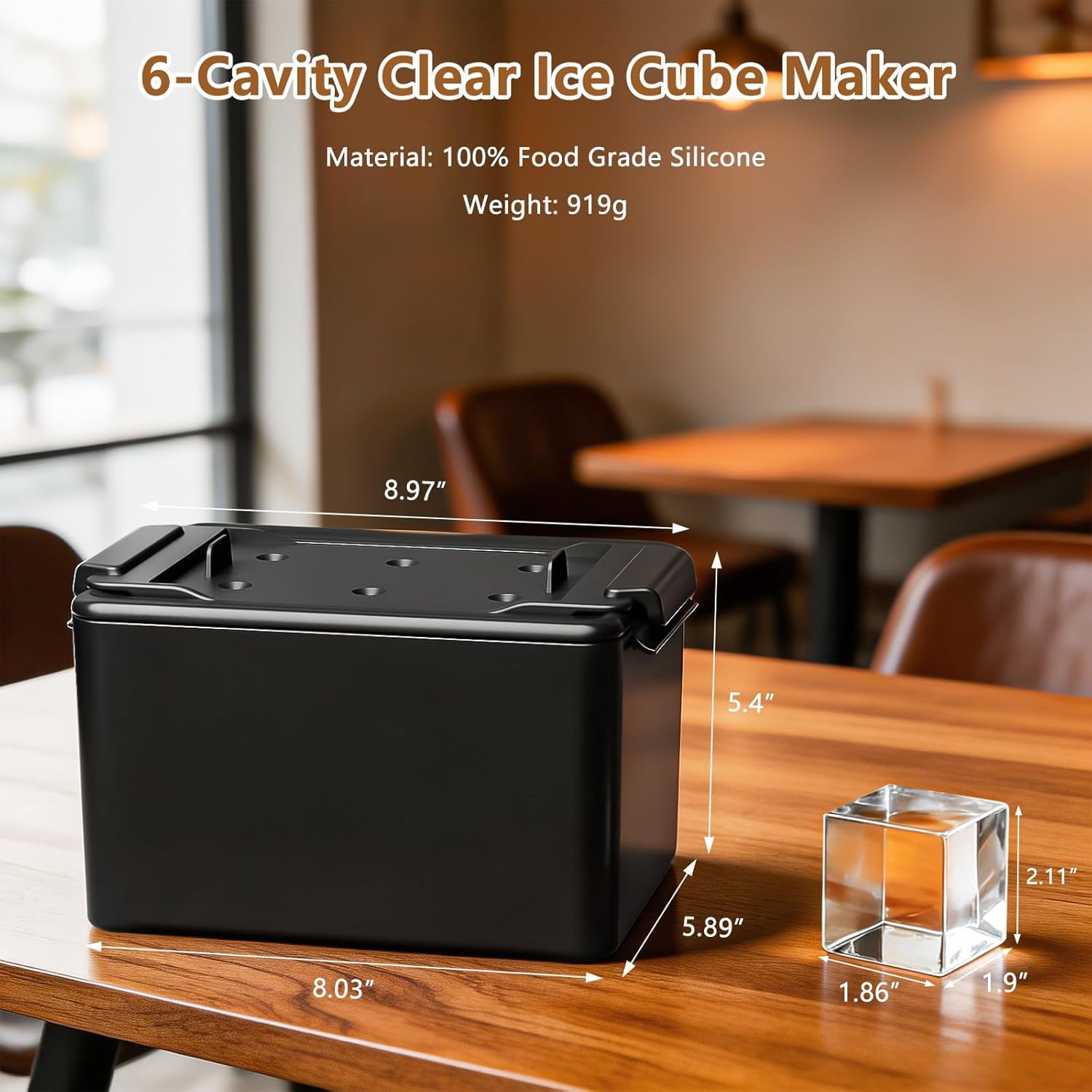 Clear Ice Cube Maker,6 Cavity Square Ice Cube Mold for Whiskey,1.9 * 2.1 Inch Clear Ice Maker,Idea Gifts for Boyfriend Boss Men who Have Everything