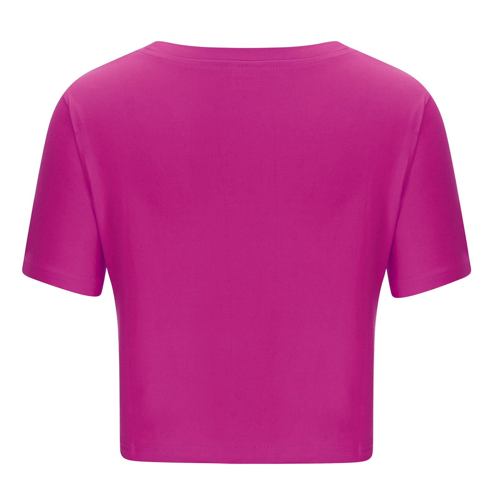 RQYYD Clearance Women's Workout Short Sleeve Crewneck Shirts Candy Color  Loose Crop Tops Athletic Gym Shirt Casual Cropped T-Shirt(Hot Pink,XL) 