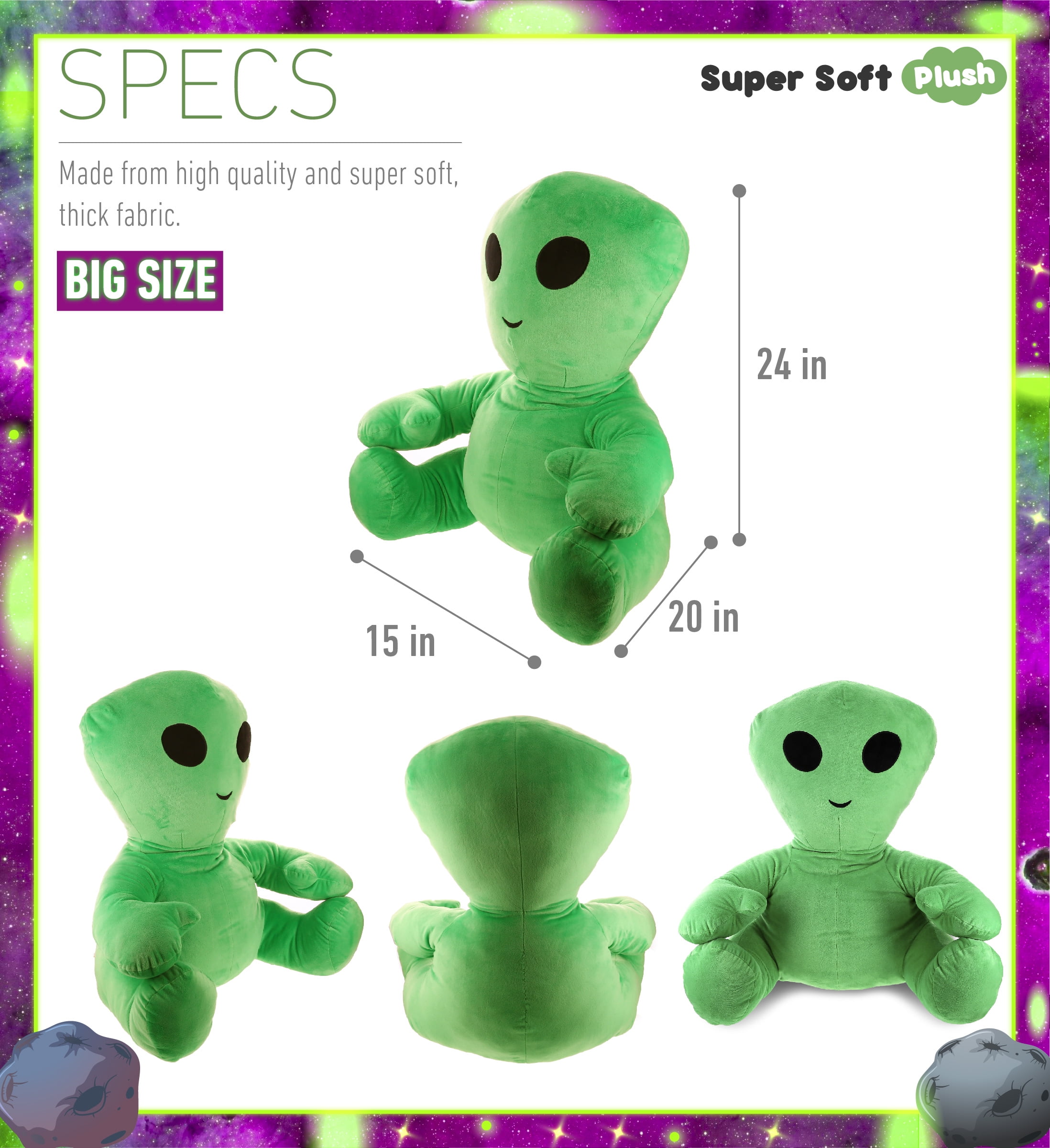 DolliBu Plush Alien Stuffed Toy – Soft Huggable Green Alien, Adorable Space Creature Plushie Toy, Cute Weird Cuddle Gifts, Super Soft Plush Doll Galaxy Toy for Kids and Adults - 24 Inches