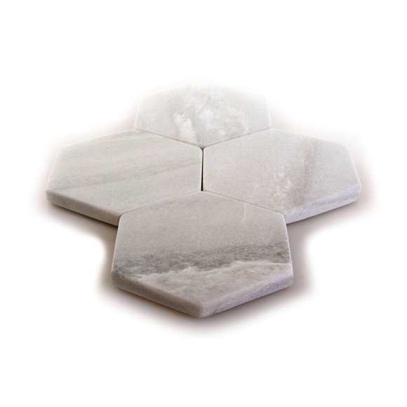 Kozy Kitchen Ensemble de sous-Verres, sous-Verres en Marbre de Qualité Supérieure, sous-Verres à Boissons Multifonctions à Double Polissage, Pierre de Marbre 100 % Naturelle (8, Marbre Blanc et Gris - Hexagone)