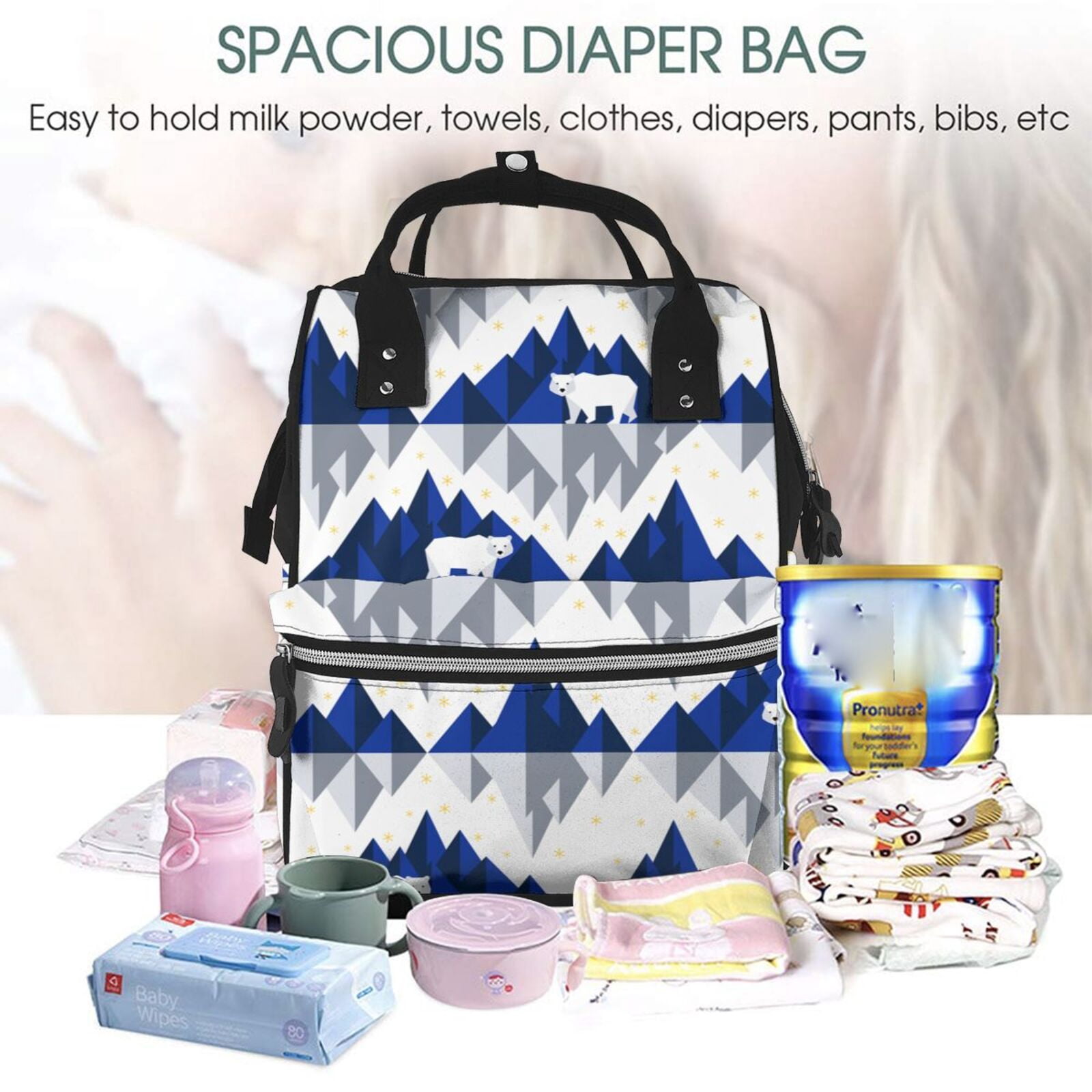 Fuzoiu Cartoon Iceberg Polar Bear Print Diaper Bag Backpack,Baby Essentials Travel Tote,Multi function Waterproof Diaper Bag, Travel Essentials Baby Bag - Unisex