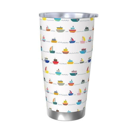 

Ocsxa Color Ships Pattern 20oz Travel Coffee Mug with Flip Lid Stainless Steel Insulated Insulated Coffee Mug Thermal Cup with Splash Proof Sliding Lid-Without Straw