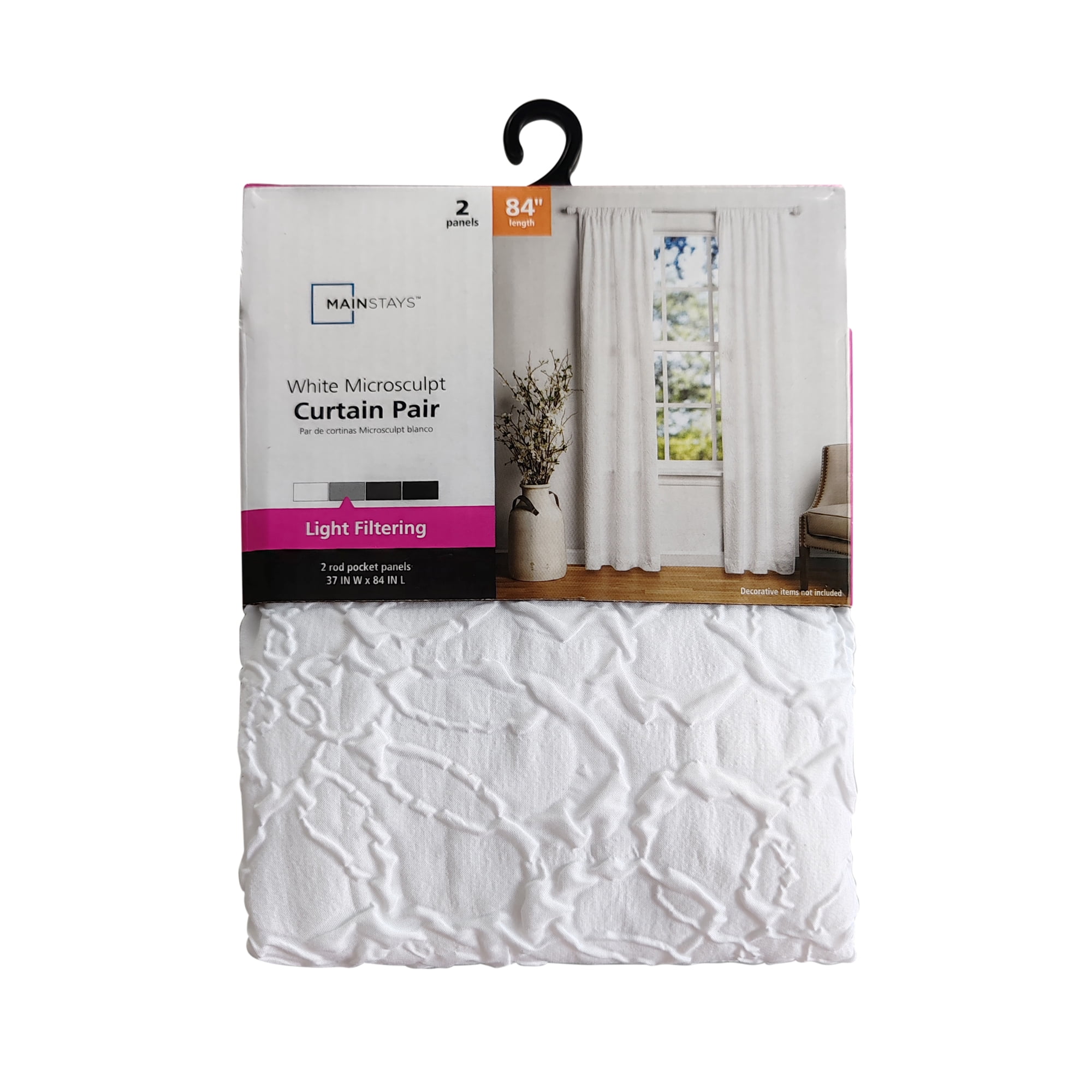 Mainstays Floral Microsculpt Indoor Curtain Panel Pairs, Pole Top White, Polyester, 37"W x 84"L, Adult