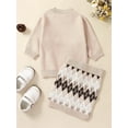 thumbnail image 4 of Kids Girls Skirt Set, Long Sleeve Crew Neck Sweater with Rhombus Skirt 2-piece Outfit Clothes, 4 of 10