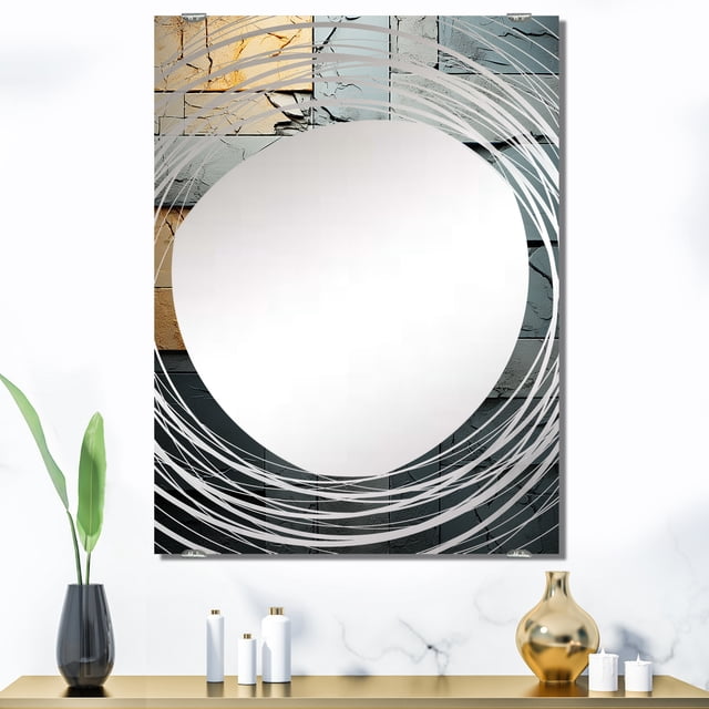 Designart "Urban Cubist Stones in Grey and Black II" Abstract Cubism Oversized Wall Mirror - Modern Abstract Bedroom Wall Mirror Large - Multiple Color Options