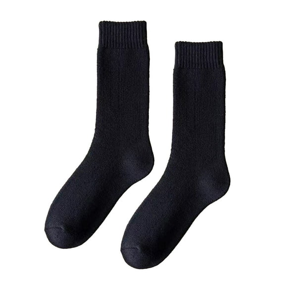 harmtty Unisex Winter Socks Thick Winter Socks 1 Pair Unisex Knitted Mid-tube Thick Plush Warm Sweat Absorption Anti-slip Casual Floor Socks Black