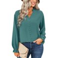 thumbnail image 1 of Blusa Color puro Manga larga Cuello en V Botones Tops casuales de moda para mujer Azul lago S, 1 of 8