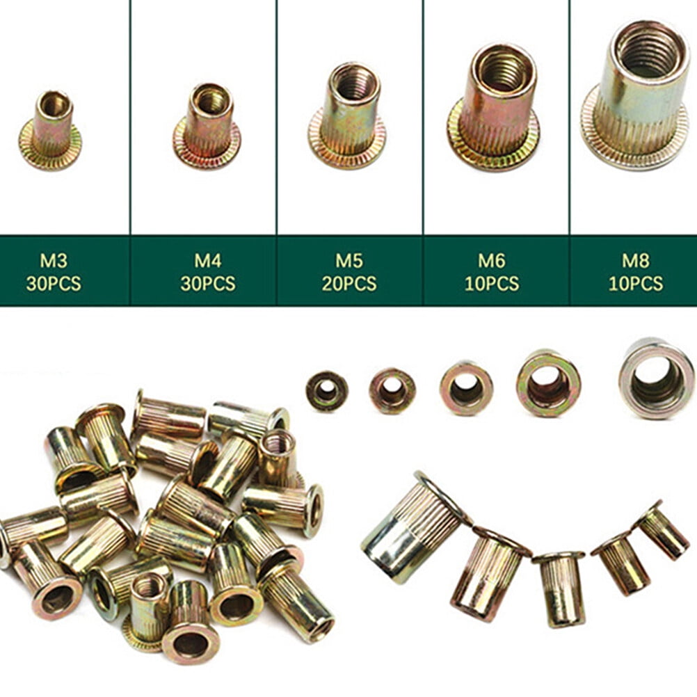 Steel Insert Rivet Nuts Metric Assortment Kit Knurled Parts Color Zinc Plating Short Hair White
