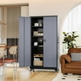 thumbnail image 3 of Fesbos Metal Storage Cabinet, 73" H Tall Steel Tool Cabinets with Wheels Lockable Doors and Adjustable Shelve, Black Gray Garage Cabinet for Home,Kitchen, Office, 3 of 10