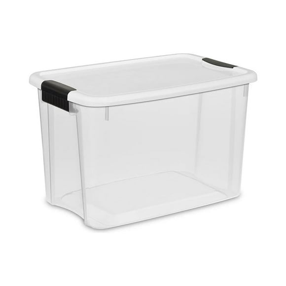 12-Pack 30 Qt Stackable Clear Storage Bins with Durable Latching Lids, Space-Saving Sturdy Storage Box Gasket Box For Home Office Organization, Clear Base and Lid