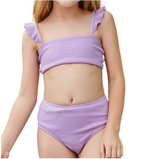 Toddler Swimsuit Girls Holiday Cute Solid Pattern Bikini Set Two Piece Swimsuit Bathing Suit Bikini for Girls,Purple