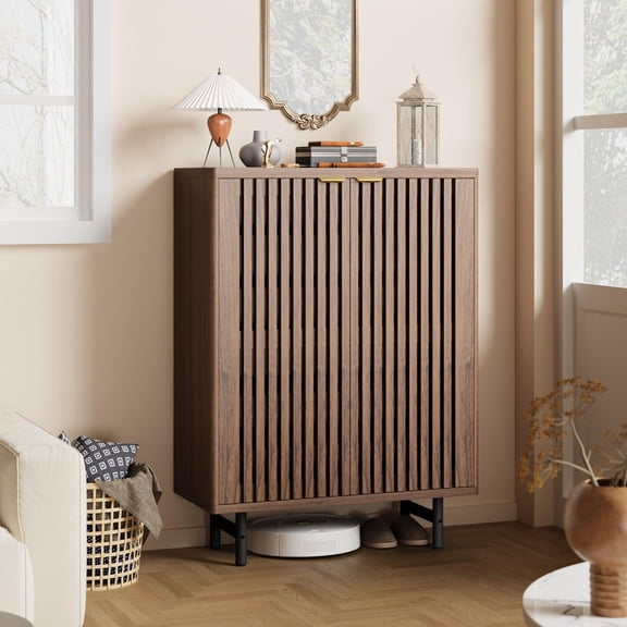 TROPOW 6-Tier Wooden Shoe Cabinet with Louvered Doors – Freestanding Narrow Entryway Shoe Organizer – Holds Up to 24 Pairs – Space-Saving Modern Farmhouse Hallway Furniture