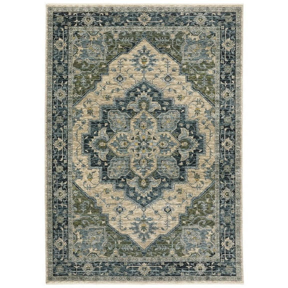 Oriental Weavers Aberdeen Area Rug - 051G1 - 5'3" x 7'6" - in Blue/ Tan - Vintage Inspired, Stain Resistant, Family and Pet Friendly , Bedroom, Office Rug