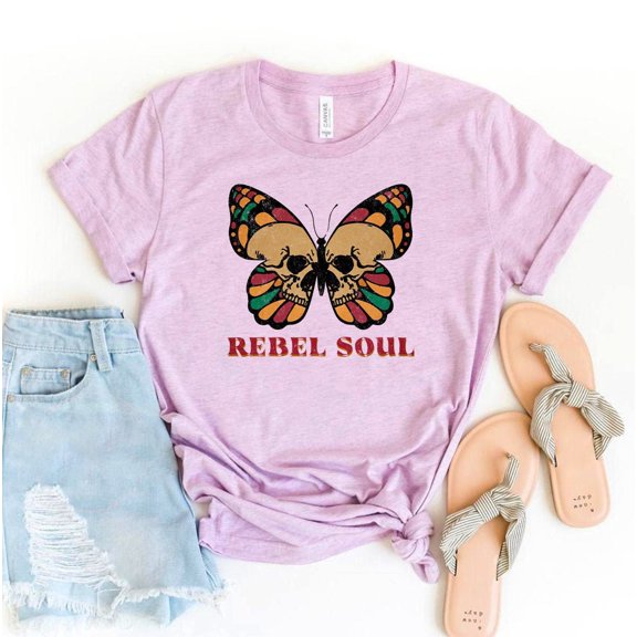 Rebel Soul T-shirt Boho Shirt Skeleton Gift Wild Butterfly Nature Lover Tee Top Women's Mama Leopard