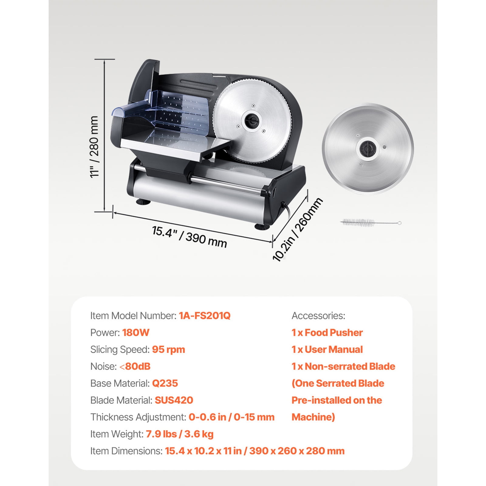 BENTISM 7.5" Commercial Meat Slicer 180W Electric Deli Slicer for Meat Veggie Bread with two Premium SUS420 Blades