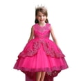thumbnail image 2 of Girls Round Neck Sleeveless Princess Dress, Flower Girl Wedding Gown with Beaded Tulle Puffy Skirt, Junior Bridesmaid Party Dress for Birthday and Pageant, Age 3-14Y Hot Pink 110, 2 of 7
