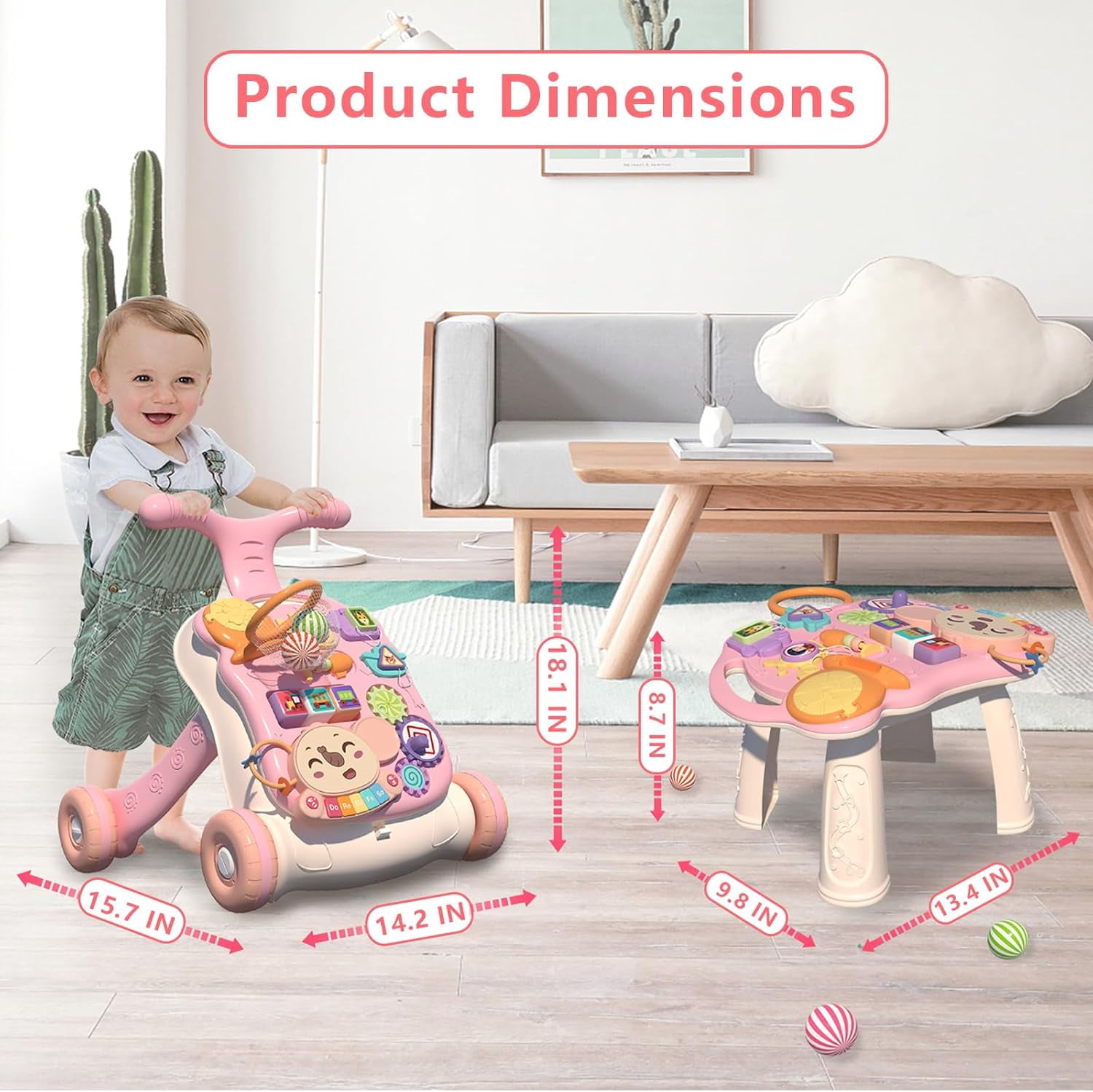 2-in-1 Sit to Stand Learning Walker & Activity Center - Adjustable Speed Baby Walker with Music, Shape Sorter & Basketball Hoop - Educational First Steps Toy Gift for Infants 6-24 Months
