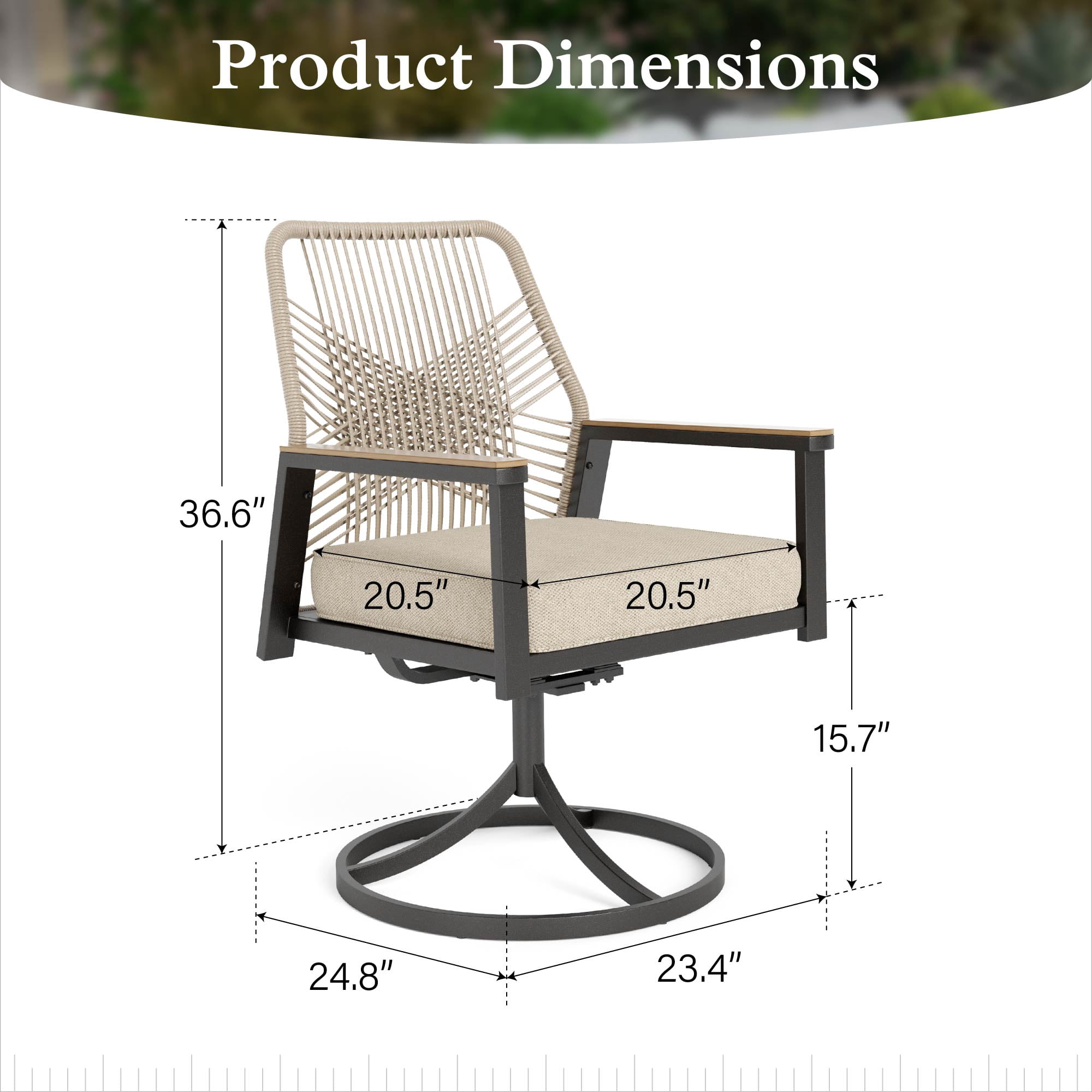 Sophia & William 2Pcs Outdoor Patio Dining Chairs Wicker Swivel Chairs with Metal Frame, Beige Cushion