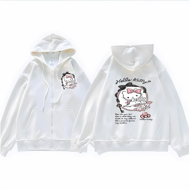 Sanrio Sweat à Capuche Imprimé Anime pour Femmes Dessin Animé Hello Kitty Y2k Étudiants Chandail en Molleton Ample