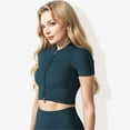 thumbnail image 3 of Women's Rib Knit Seamless Short Sleeve High Neck Cropped Sports Jacket-Small, Blue, 3 of 6