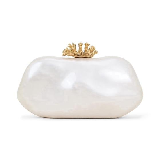 Pearl Acrylic Clutch Bag, Shell Shape Evening Purse with Gold Clasp, Women Wedding Cocktail Party Handbag