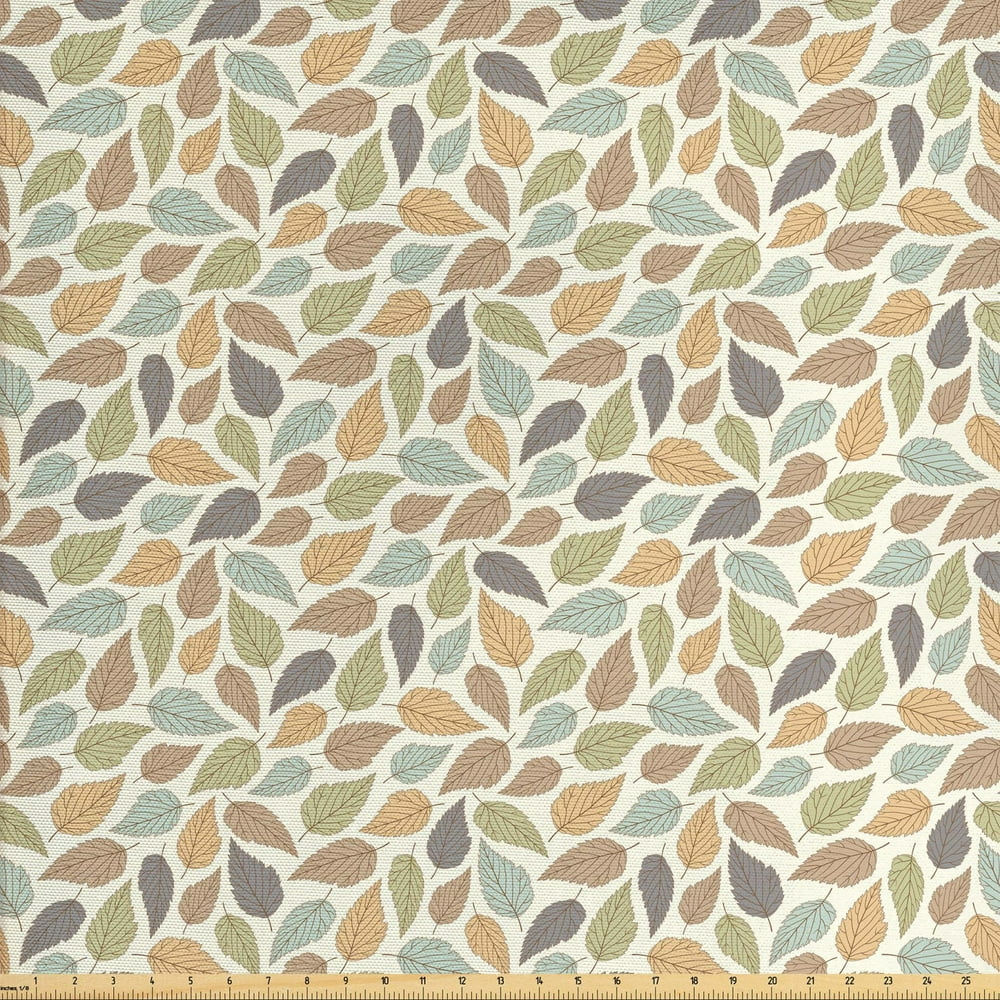 Leaves Sofa Upholstery Fabric by the Yard, Autumn Theme Pastel Colors Leaf Pattern Vintage