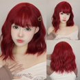 thumbnail image 2 of Pelucas Bob de onda roja corta con flequillo para mujeres blancas, peluca de cabello sintético liso, colorido, fiesta de Cosplay, resistente al calor, 2 of 4