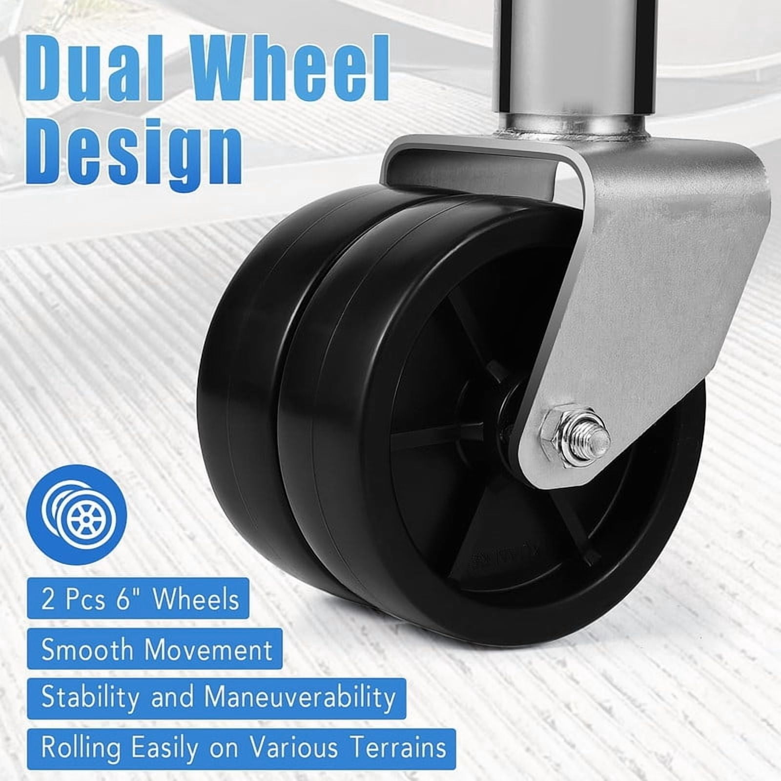 Towallmark Heavy Duty Trailer Jack 1500 lbs - 6" Dual Wheel Swivel Jack, 13" Lift, for Boat/RV/Camper Trailers - Silver