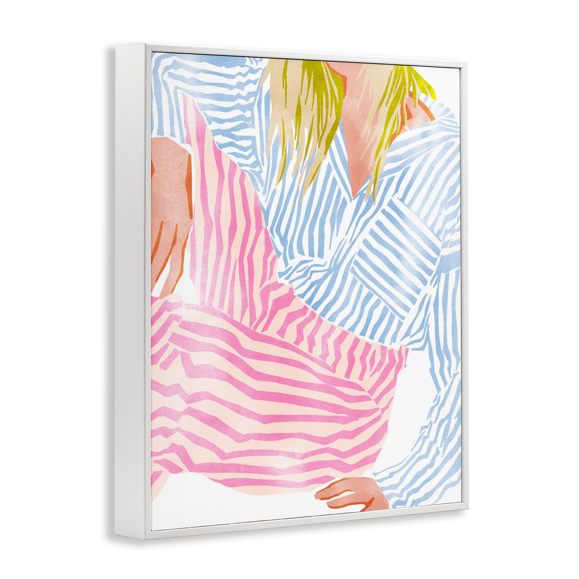 Female in Pastel Stripes White Framed Giclee Art, design by Ziwei Li