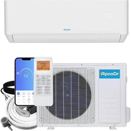 ApooDr ApooDr ENERGY STAR 9,000 BTU 23.5 SEER2, 230-Volt, 400-Sq.Ft Ductless Mini Split AC with Heat Pump, Wi-Fi, 16Ft. Lineset