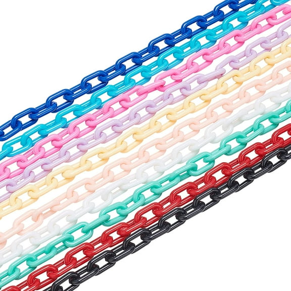 Colorful Plastic Jewelry Chains 20 Strands 10 Colors Curb Chain Links 15" Quick Link Chains for Eyeglasses Purse Trouser Bird Cage Necklace Jewelry Making 8mm Wide Rectangle