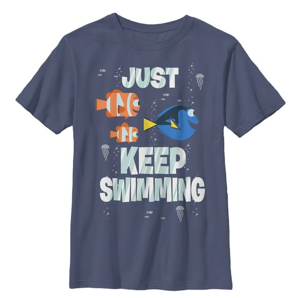 Boy's Finding Dory Just Keep Swimming  T-Shirt - Navy Blue - Large