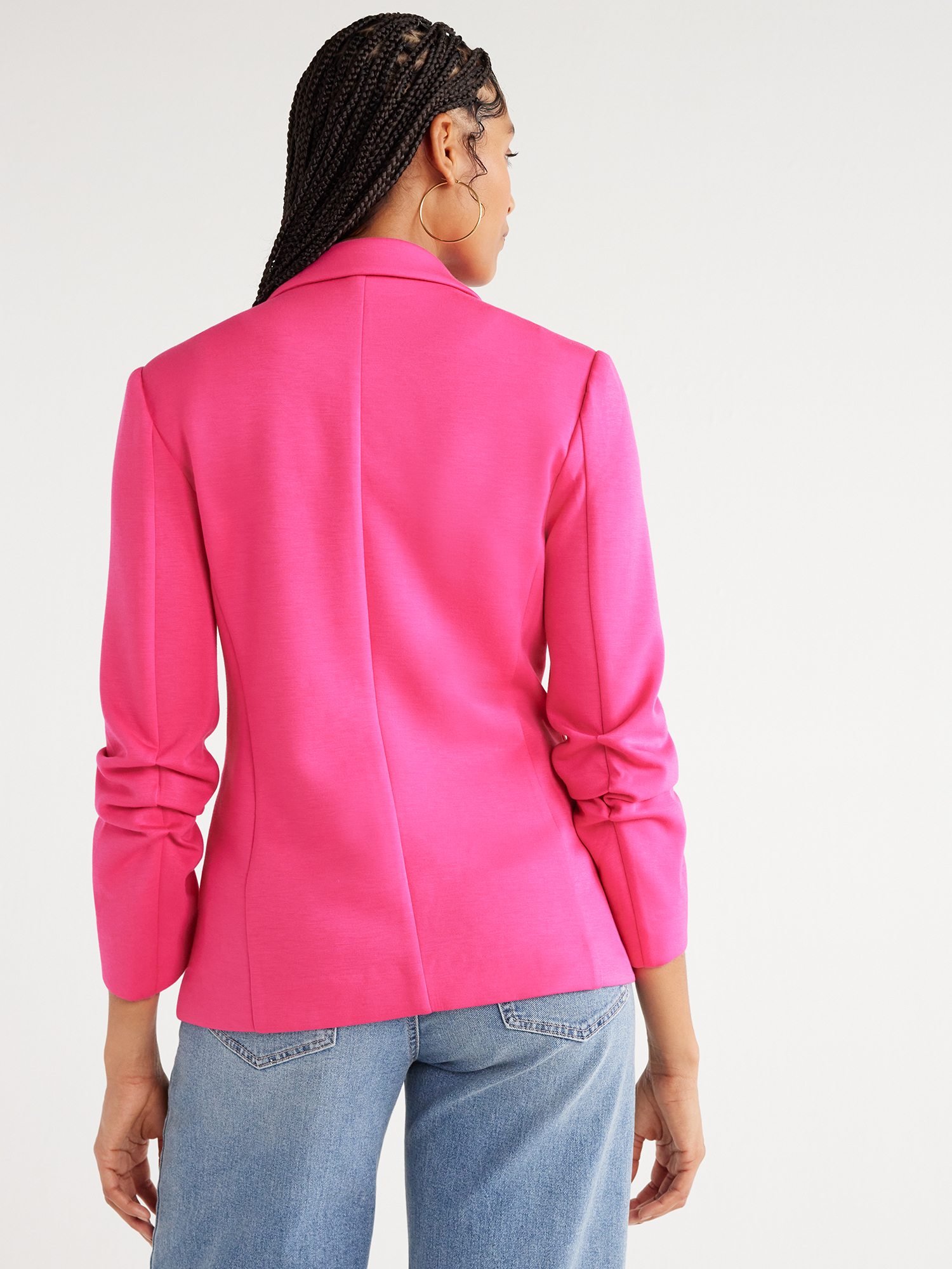 Scoop Women's Relaxed Scuba Knit Stretch Blazer with Scrunch Sleeves, Sizes XS-XXL - image 3 of 5