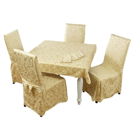 Fabric Napkins Gold Discontinued - Last Chance Clearance! Stylemaster Belle Maison Genoa 9 Piece Dining Set, Ivory - 52