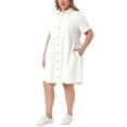 thumbnail image 6 of Agnes Orinda Women's Plus Size Babydoll Denim Dress Button Down Lapel Short Sleeves Casual Jean Shirt Dresses with Pockets 3X White, 6 of 8