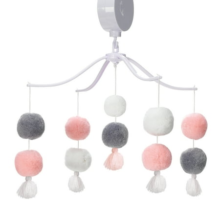 UPC: 0084122011878 | Bedtime Originals Blossom Pink/Gray Pom Pom Musical Baby Crib Mobile Soother Toy