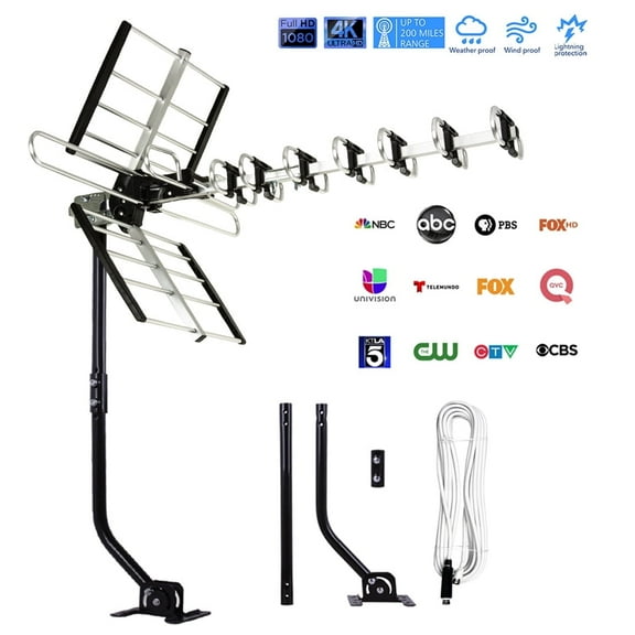Five Star Outdoor HDTV Antenna with Extension Pole – 200 Miles Long Range, 4K Ultra HD, Multi-Directional Reception