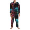 thumbnail image 3 of Naloa Neon Spectrum Cat Portrait Men’s Pajamas Set - Long Sleeve Button Down Sleep Shirt and Pajama Bottoms Sleepwear Set-X-Large, 3 of 7