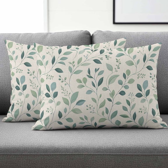 Set of 2 Eucalyptus Leaves Pillow Covers 12x20 Inch, Watercolor Green Botanical Vines Beige Farm Decorative Throw Pillow Cases Cotton Cushion Covers for Sofa Couch Bed Living Room Bedroom Home Decor