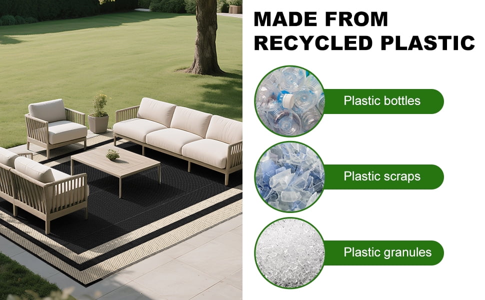 Outdoor Plastic Waterproof Rug 5'x 8' for Patio, Porch, Deck, Backyard, Balcony, Reversible