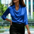 thumbnail image 5 of Womens Elegant Cowl Neck Satin Blouse 1/2 Sleeve Tops Dressy Silk Business Casual Office Work Shirt Fall Outfits, 5 of 7