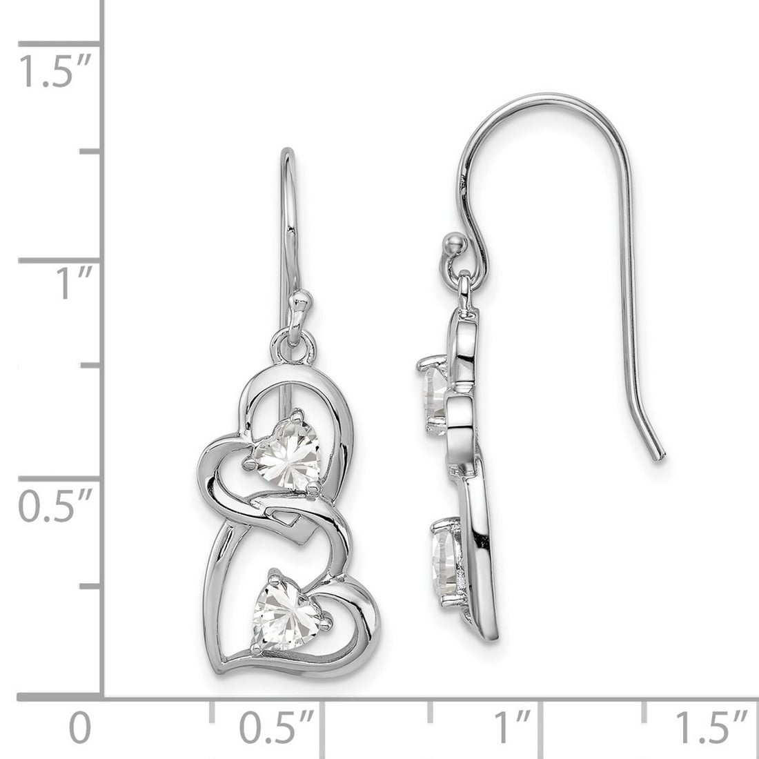 925 Sterling Silver Cubic Zirconia Love Heart Dangle Shepherd Hook Earrings 33x12mm Wide Dangle Earring for Women