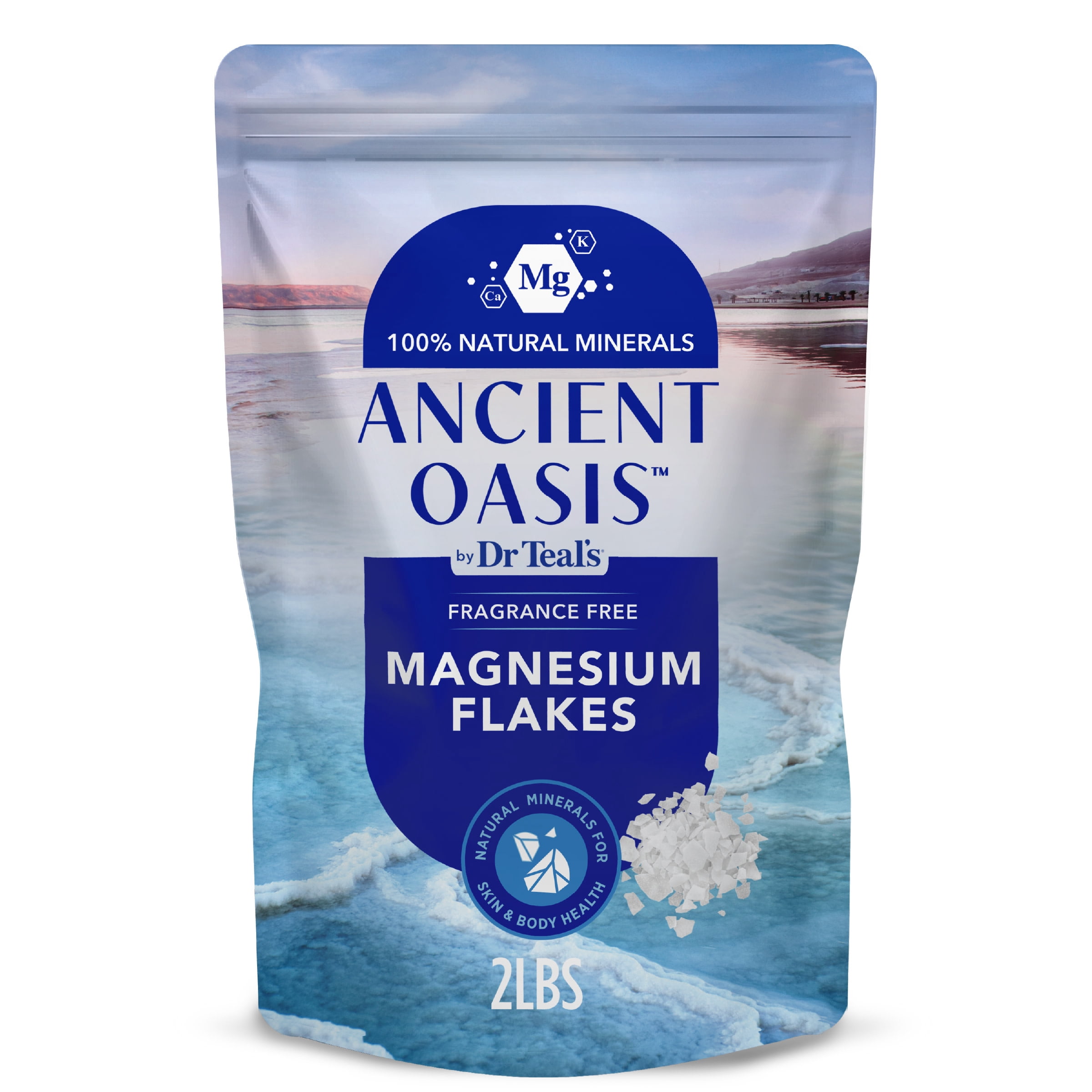 (4 pack) Ancient Oasis by Dr Teals Fragrance Free Magnesium Flakes, 2 lbs