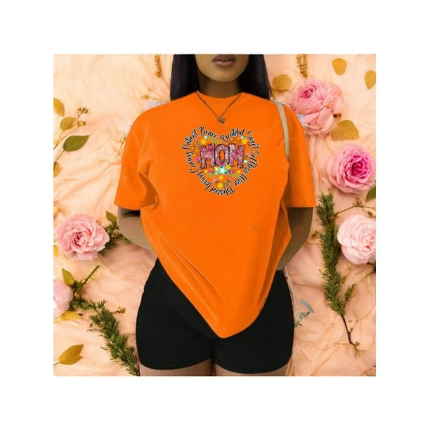 Playera MOM con Palabras de Amor – Regalo Perfecto para Mamá este 10 de Mayo Color Anaranjado Talla Mediana Marca Emil SaEs